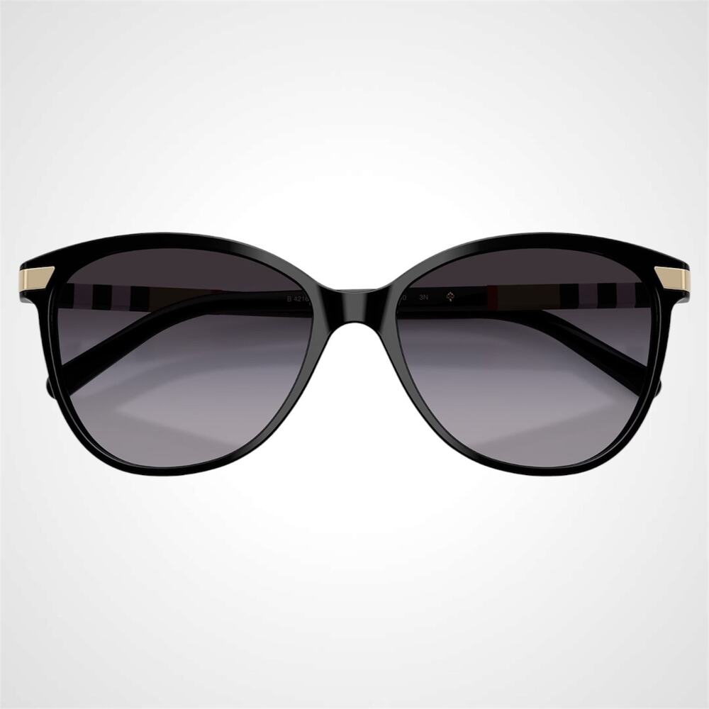 New Burberry Sunglasses Black Cat Eye Check Arms Gold Hardware Womens BURBERRY - Picture 7 of 10
